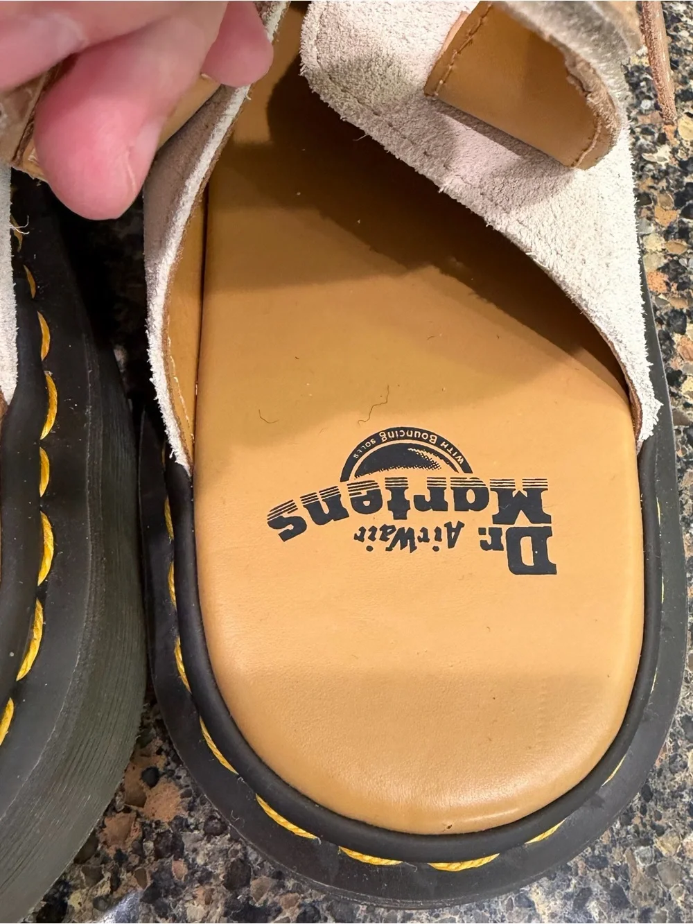 Dr martens Jorge Beige Suede Slingback Clog with Yellow Stitching